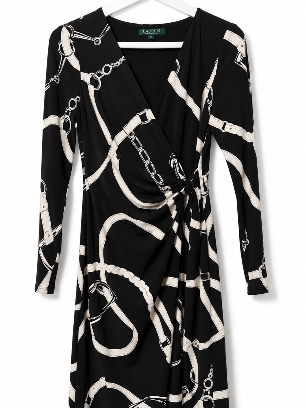 Lauren Ralph Lauren Petite Equestrian Print Faux Wrap Dress NWT 8P